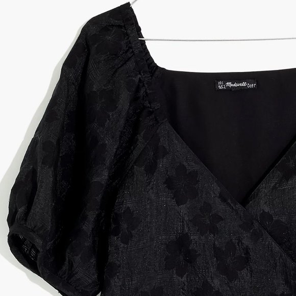 NEW Madewell Puff Short Sleeves Wrap Button Blouse Top in Floral Jacquard $92 S - Picture 10 of 11